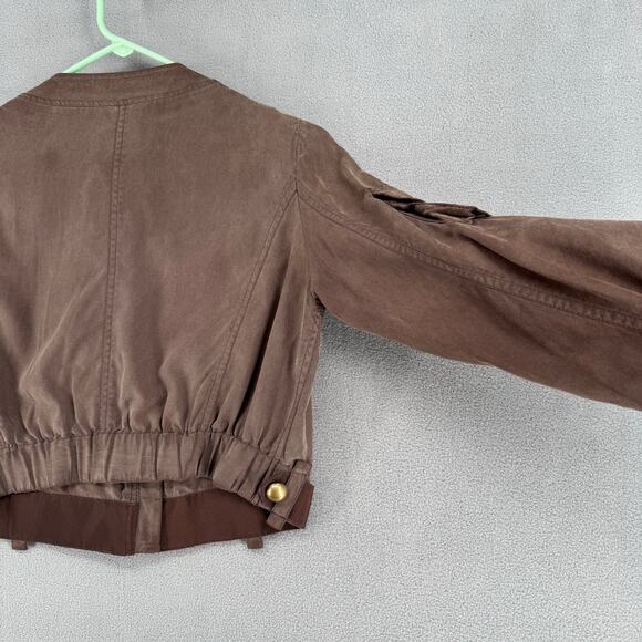 Lanvin en Bleu Silk Cropped Jacket Womens 38 Brown Full Zip Soft Luxury Chic - Picture 9 of 16